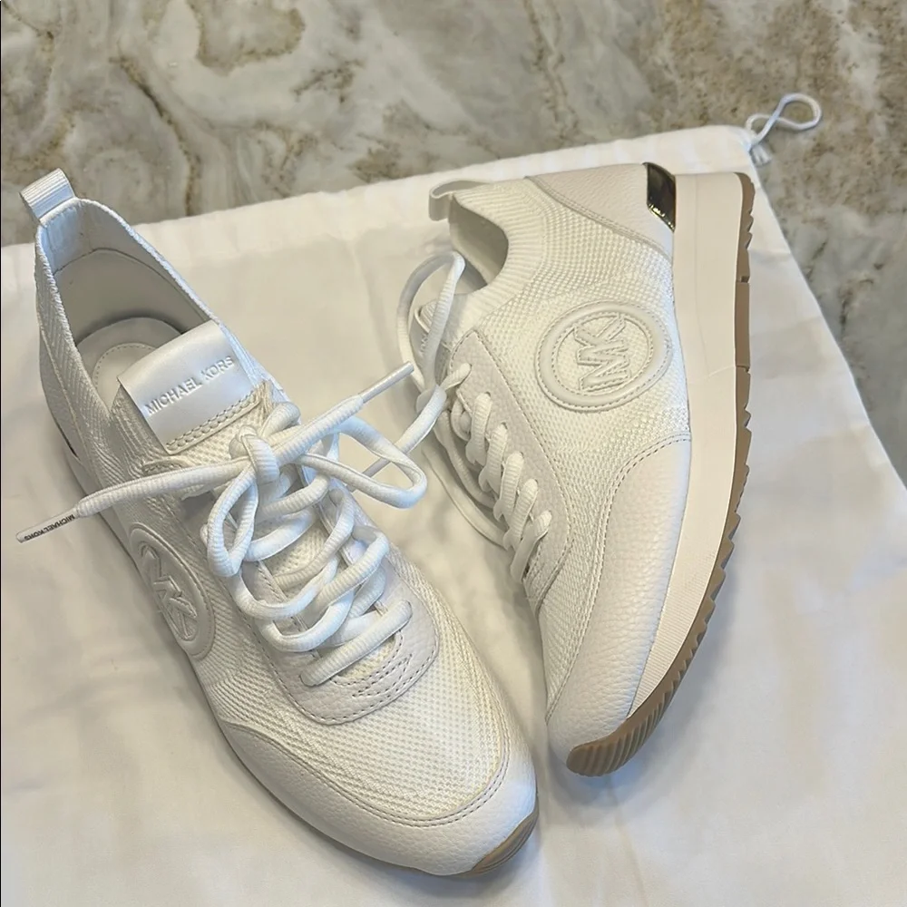Michael Kors White Sneakers with Gold Accent - Picture 7 of 7